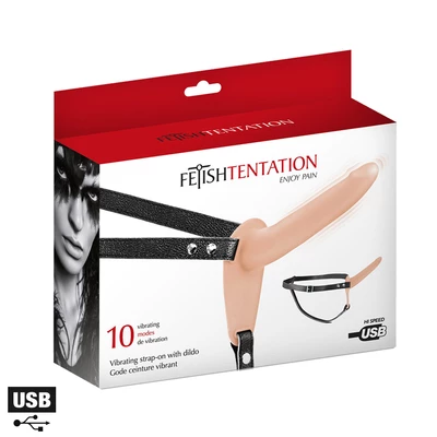 Fetish tentation Vibrating strap-on with dildo, USB - wibrujące dildo strap on