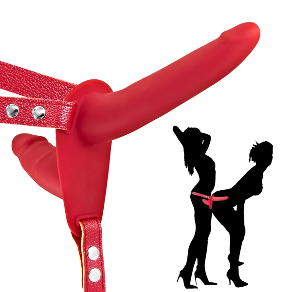 Fetish tentation Vibrating Strap-on with Double Dildo Red - wibrujące dildo strap on
