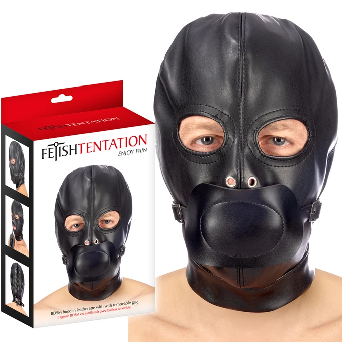 Fetish tentation Hood in leatherette with removable gag - maska bdsm