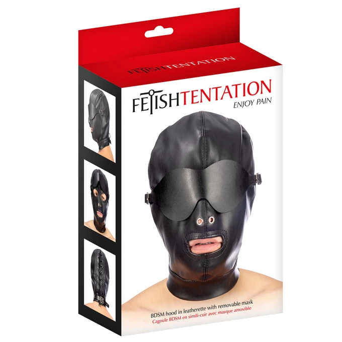 Fetish tentation Hood in leatherette with removable mask - maska bdsm