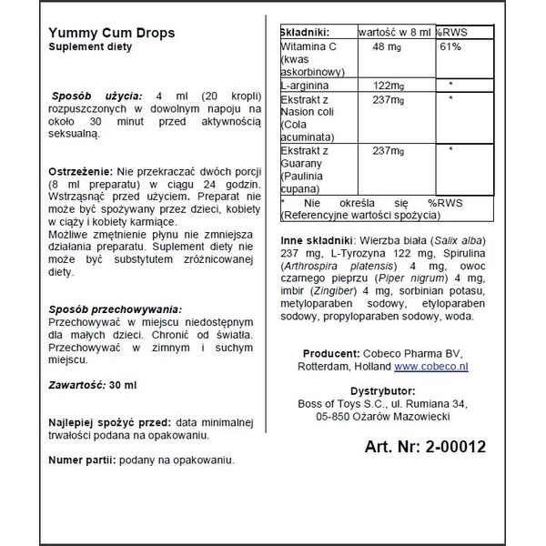 Cobeco Yummy Cum Drops - Preparat poprawiający smak nasienia