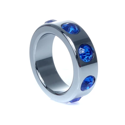 Boss Series Metal Ring Dark Blue Diamonds S - Metalowy pierścień erekcyjny