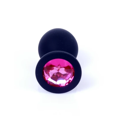 Boss Series Jewellery Black Silikon Plug Medium Pink Diamond - Korek analny, czarny