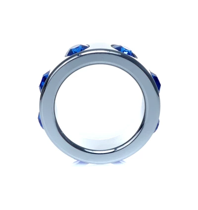 Boss Series Metal Ring Dark Blue Diamonds S - Metalowy pierścień erekcyjny