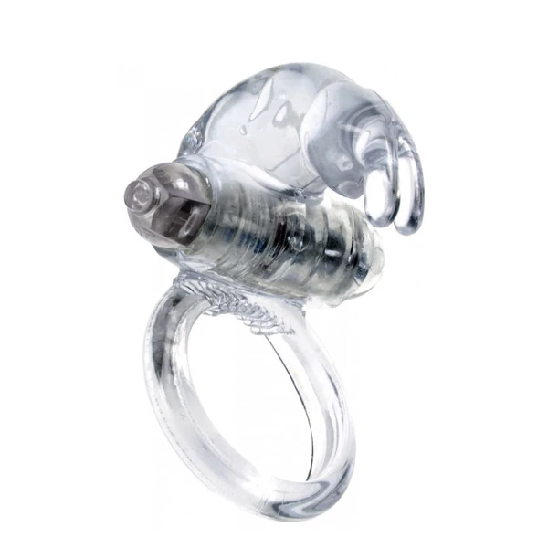 Boss Series Rabbit Vibro Cockring Clear - Wibrujący pierścień erekcyjny, przezroczysty