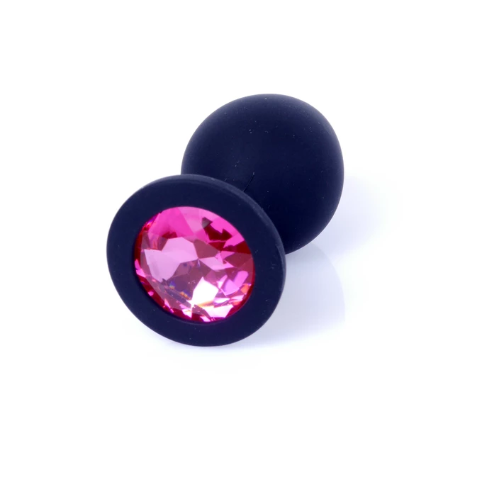 Boss Series Jewellery Black Silikon Plug Medium Pink Diamond - Korek analny, czarny