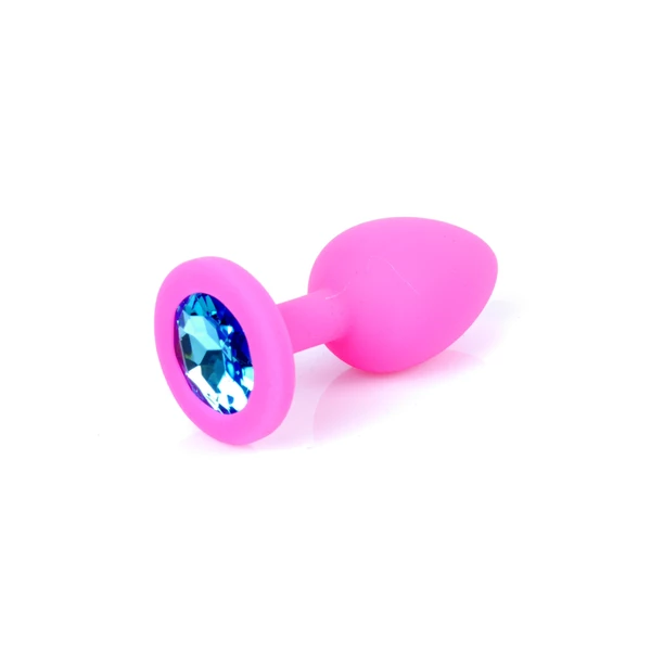 Boss Series Jewellery Pink Silikon Plug Small Light Blue Diamond - Korek analny, różowy