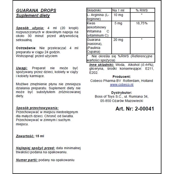 Cobeco Guarana Drops 30Ml - Krople guarany na wzmocnienie libido
