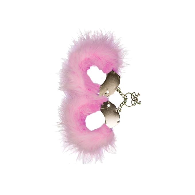 Cnex Metallic Handcuffs,Feather Cov Pink - Kajdanki z futerkiem, różowe