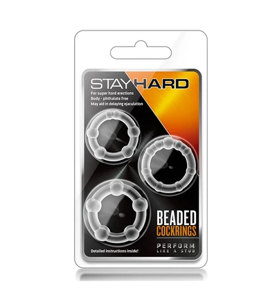 Blush Stay Hard Beaded Cockrings Clear - Zestaw 3 elastycznych pierścieni erekcyjnych