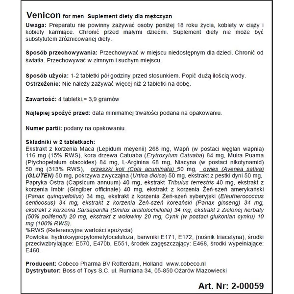 Cobeco Venicon For MenEu - środek zwiększający potencję