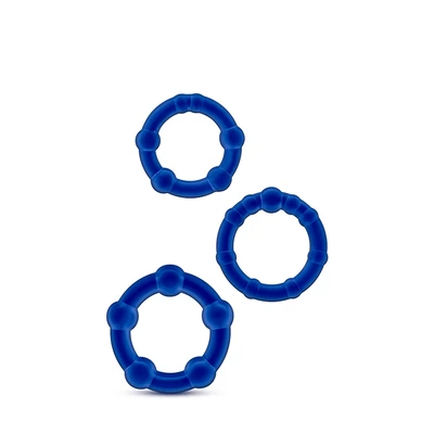 Blush Stay Hard Beaded Cockrings Blue - Zestaw 3 elastycznych pierścieni erekcyjnych
