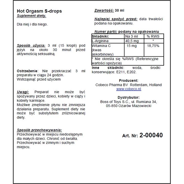 Cobeco Hot Orgasm Erotic Drops - Krople wzmacniające erekcje