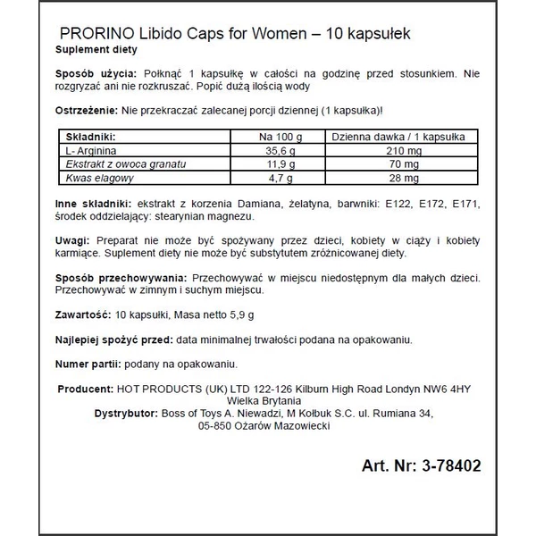 HOT Prorino Women Black Line Libido Caps 10 szt - środek zwiększający libido