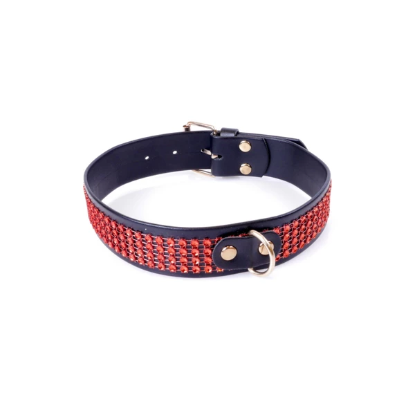Fetish Fantasy Collar With Crystals 3 Cm Red Line - Obroża na szyje, czerwono - czarna