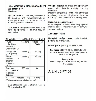 HOT Ero Marathon Men Drops 30 Ml - Krople na erekcję