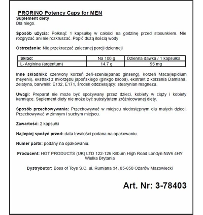 HOT Prorino Men Black Line Potency Caps - 2 szt - środek zwiększający libido