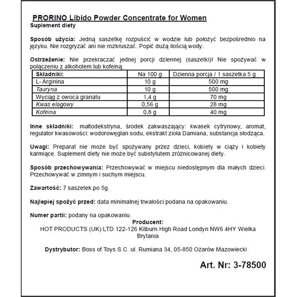 HOT Ero Prorino Black Line Libido Powder Concentrate - środek zwiększający libido w saszetkach, 7szt