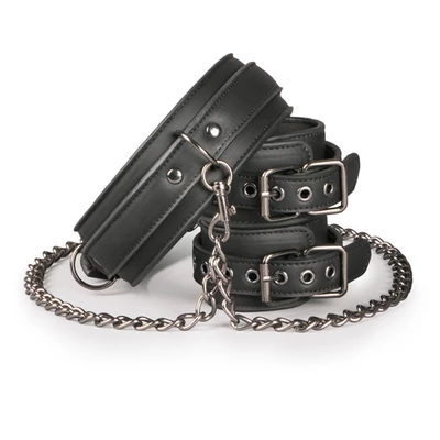 Easy Toys Leather Collar With Handcuffs - Kajdanki do rąk z obrożą