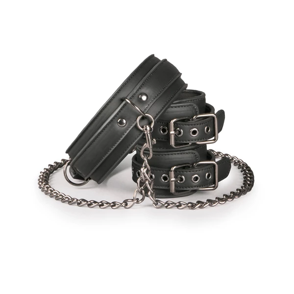 Easy Toys Leather Collar With Handcuffs - Kajdanki do rąk z obrożą