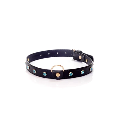 Fetish Fantasy Collar 2 Cm Turquoise Crystal - Obroża na szyje, Czarno-błękitna