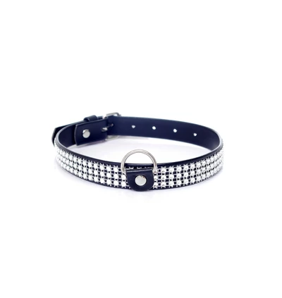 Fetish Fantasy Collar With Crystals 2 Cm Silver - Obroża na szyję srebrno-czarna