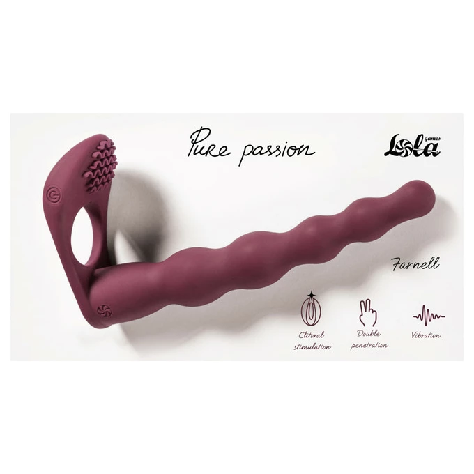 Lola Games Strap On Pure Passion Farnell Wine Red - Wibrujący pierścień na penisa z koralikami analnymi, czerwony