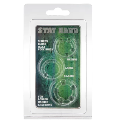 Stay Hard Three Rings - Clear - Zestaw elastycznych pierścieni erekcyjnych, przezroczyste