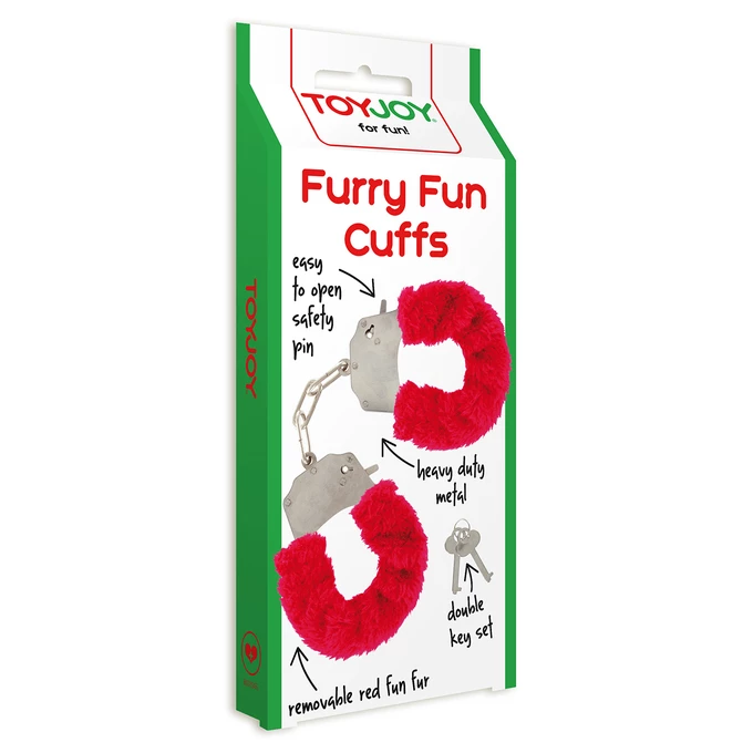 ToyJoy Furry Fun Cuffs Red Plush - Kajdanki z futerkiem, czerwone