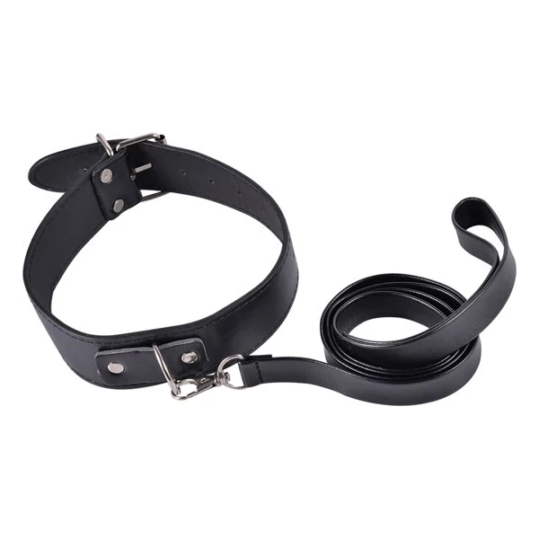 Power Escorts Kinky Collar Black Collar With Leash Adjustable - Obroża ze smyczą