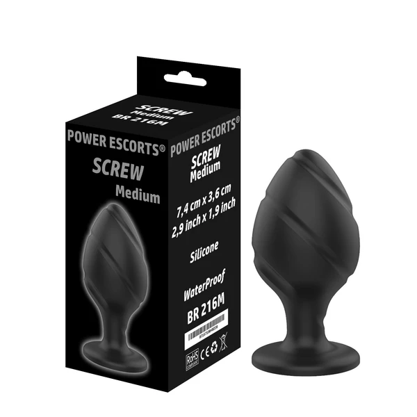 Power Escorts Screw Plug Medium - Korek analny, czarny
