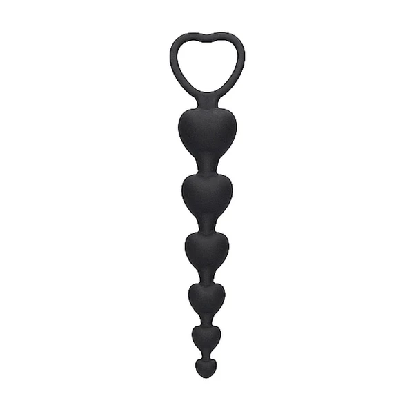 Ouch! Anal Heart Beads Black - Koraliki analne