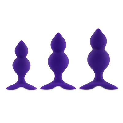 FeelzToys Bibi Twin Butt Plug Set 3 Pcs Purple - Zestaw korków analnych Fioletowy