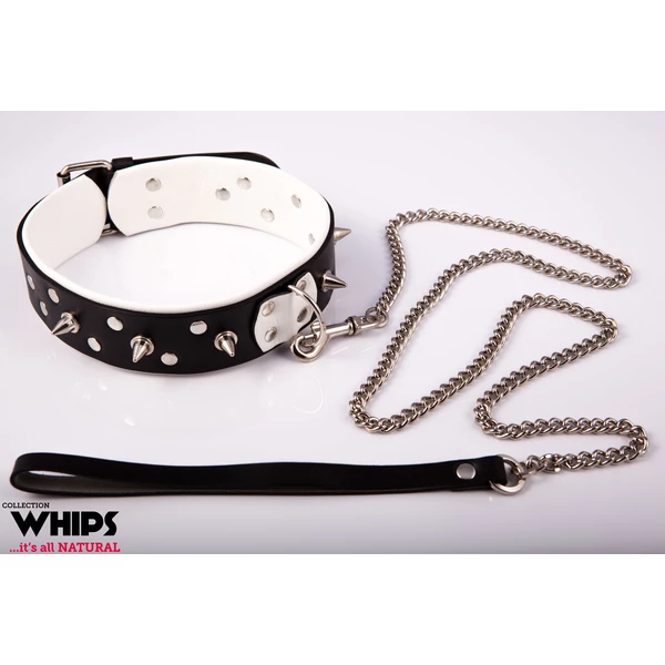 Whips Collection - Obroża Męska Ze Smyczą, Biała