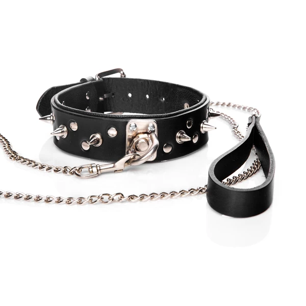 Whips Collection - Obroża Męska Z Ćwiekami I Smyczą