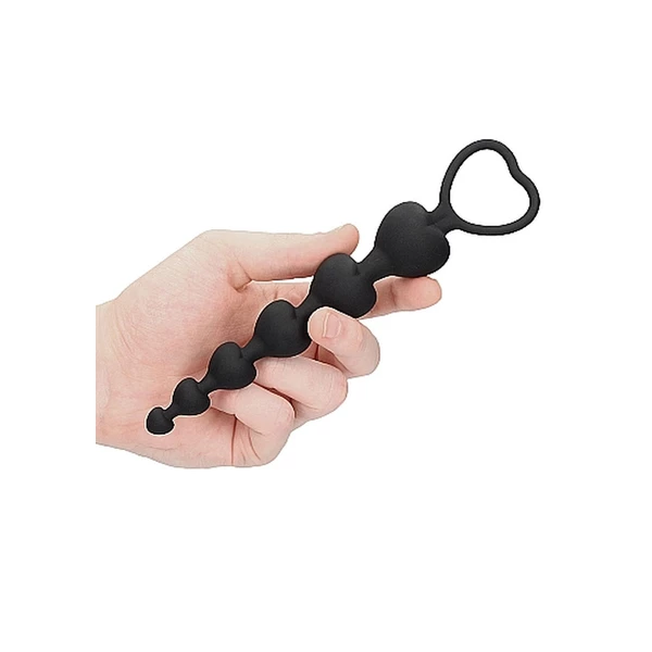 Ouch! Anal Heart Beads Black - Koraliki analne