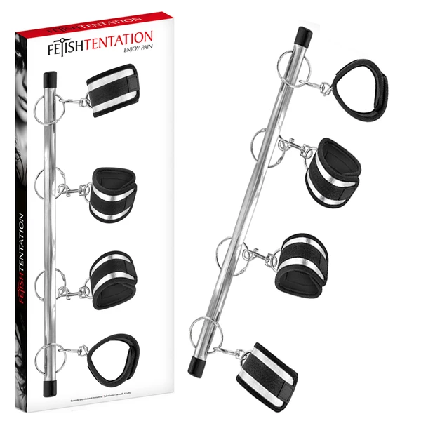 Fetish tentation Submission Bar With 4 Cuffs - Metalowa rozpórka do krępowania
