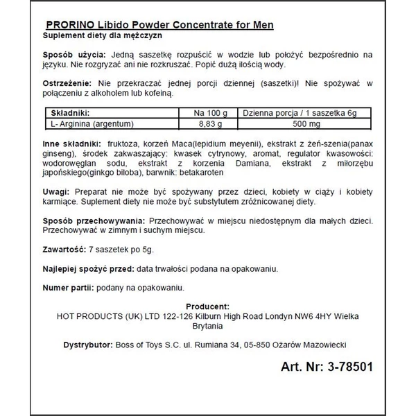 Hot Ero Prorino Black Line Potency Powder Concentrate - Kapsułki na potencję