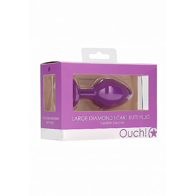 Ouch! Diamond Heart Butt Plug Large Purple - Korek analny z diamentem Fioletowy