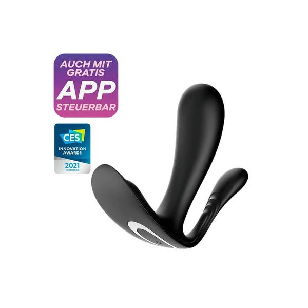 Satisfyer Top Secret + (Black) - Wibrator króliczek do potrójnej stymulacji + aplikacja Czarny