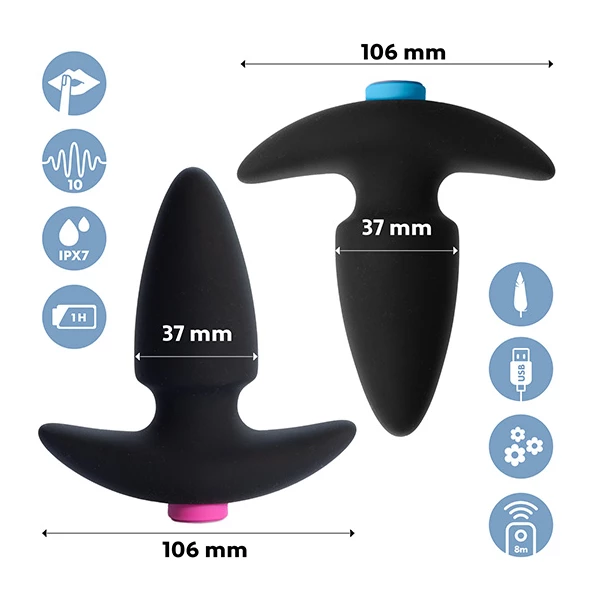 FeelzToys Funkybutts Remote Controlled Butt Plug - Zestaw wibrujących korków analnych na pilota