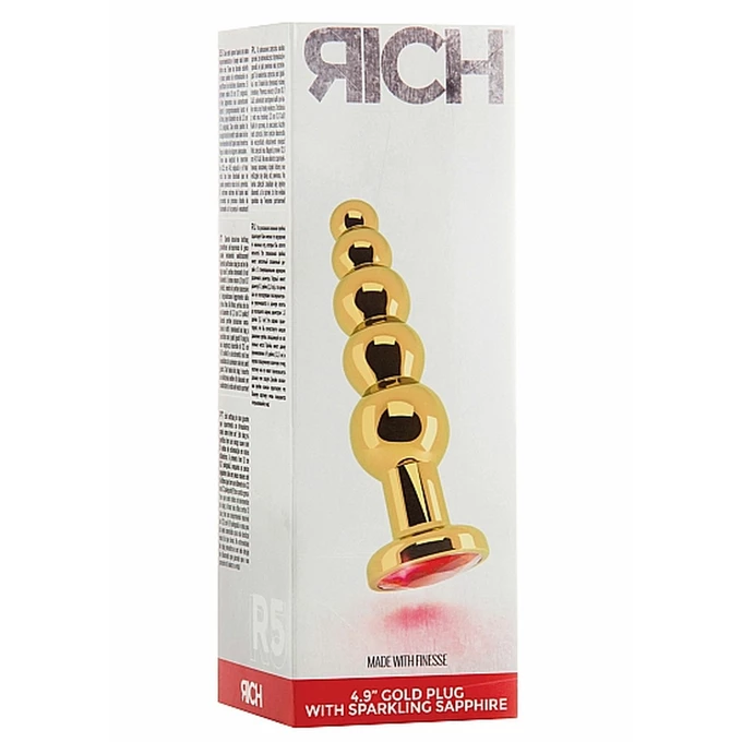 Rich R5 Gold Plug 4,9 Inch Red Sapphire - Korek analny z diamentem Czerwony