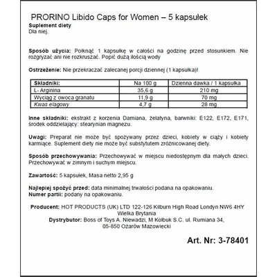 Hot Prorino Women 5Pcs Black Line Libido Caps - Kapsułki na libido