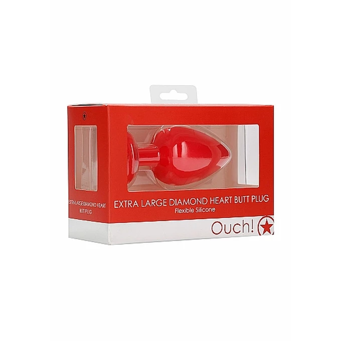 Ouch! Diamond Heart Butt Plug Extra Large Red - Korek analny z diamentem Czerwony