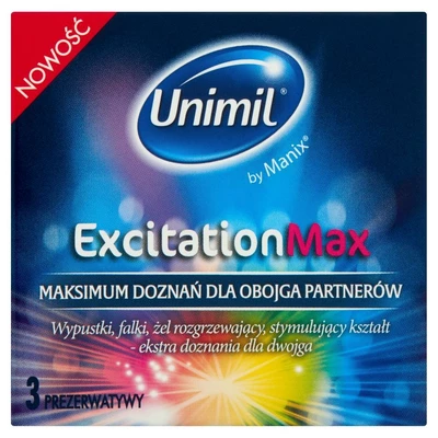 Unimil Excitation Max 3 szt - prezerwatywy z wypustkami i żelem rozgrzewającym