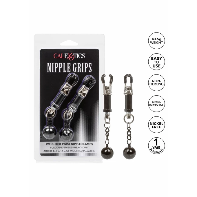 CalExotics weighted twist nipple clamps - Klipsy na sutki z odważnikami