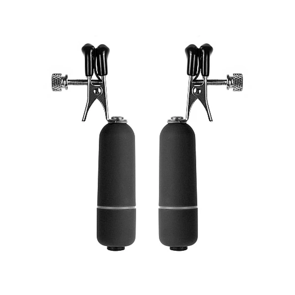 Ouch! Vibrating Nipple Clamps Black - Wibrujące zaciski na sutki