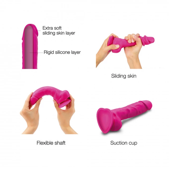 Strap-on-me sliding skin realistic dildo fushia - Dildo z przyssawką strap on S, Różowy