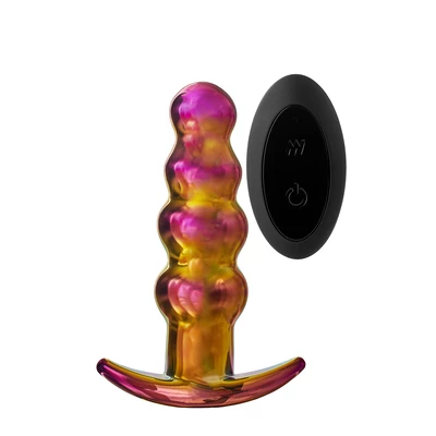 Dream Toys glamour glass remote vibe beaded plug - Wibrujący korek analny z pilotem