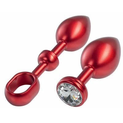 Malesation alu-plug with handle &amp; crystal large, red - Korek analny z dokręcaną rączką i zdobieniem, Czerwony